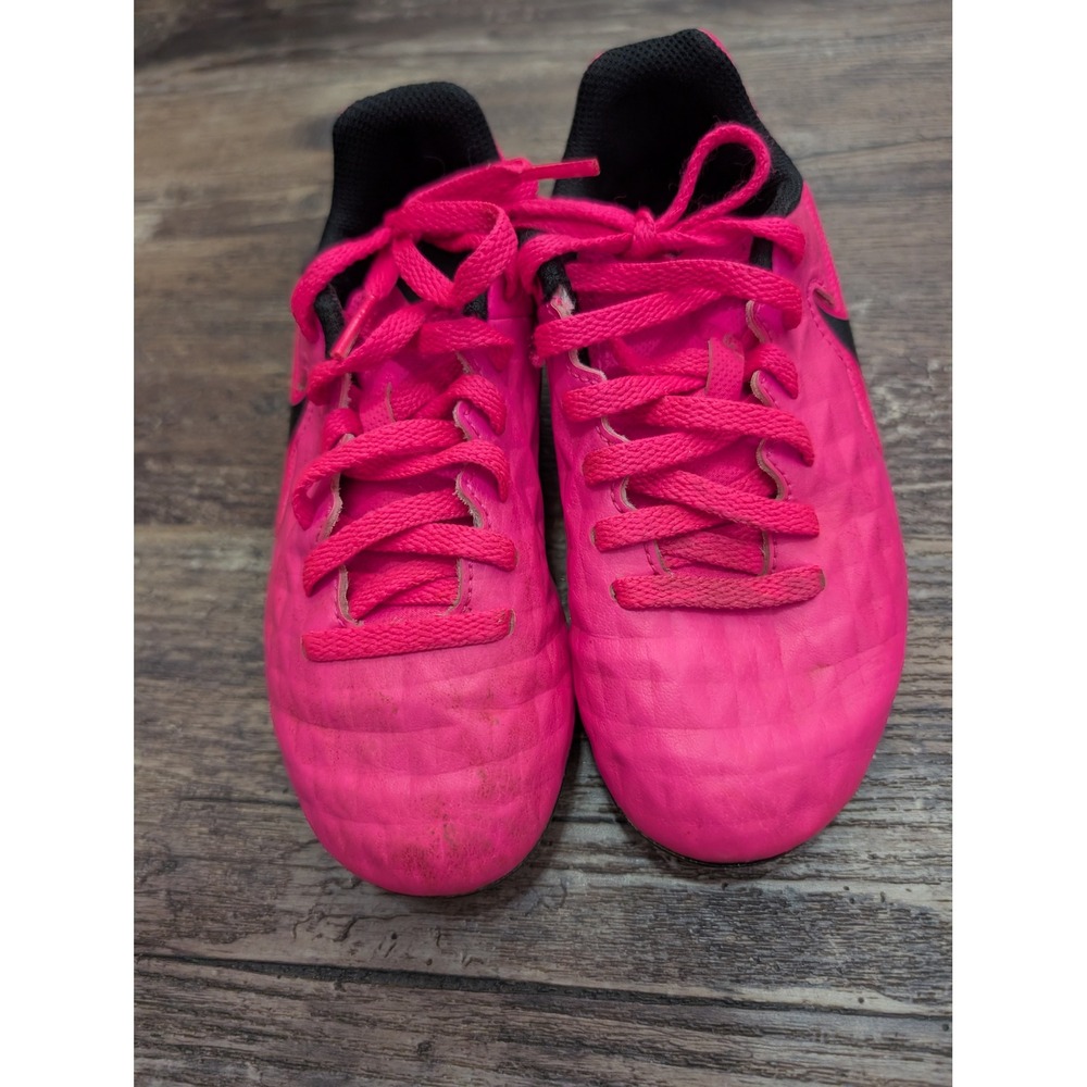 Nike Tiempo Kids Soccer Cleats Pink Black Firm Ground Athletic Shoes 897728-601